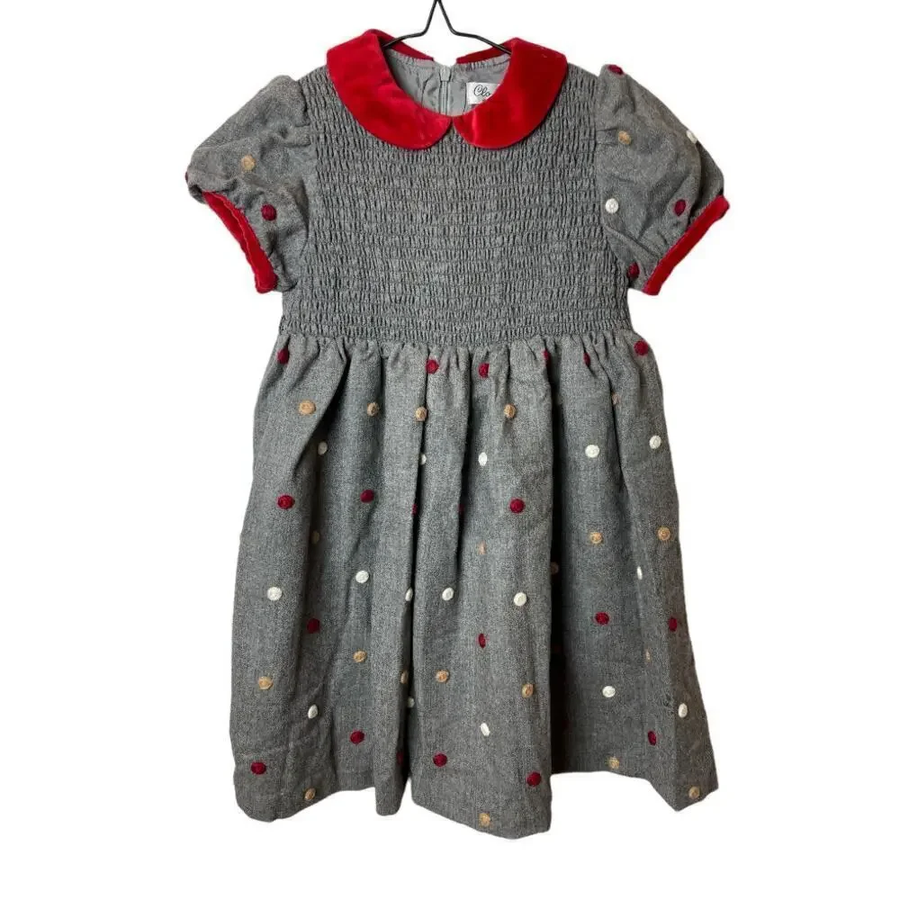 Clo Clo Gray Red Short Sleeve Wool Blend Dress Girls Size 4